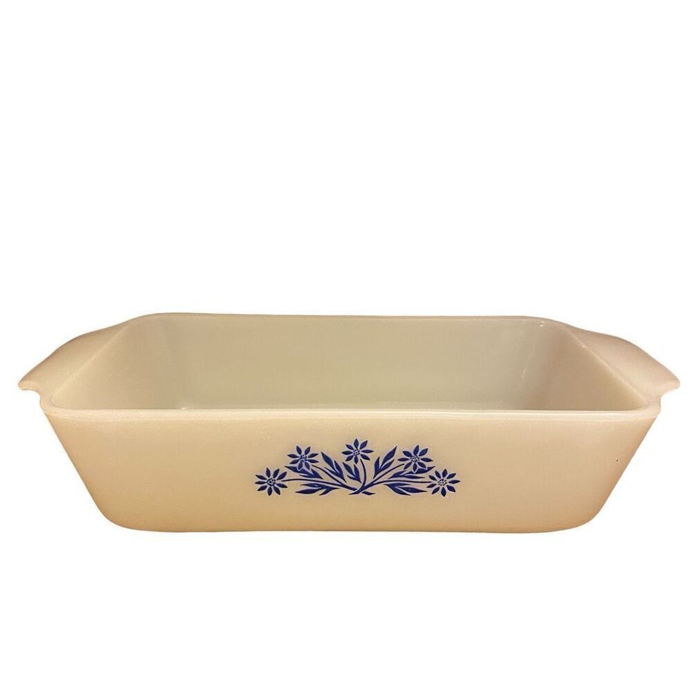 Fire-King Anchor‎ Hocking Blue Cornflower 441 loaf pan 1-qt Milk Glass